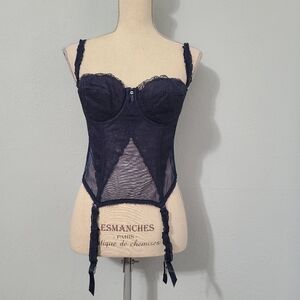 Vintage Lady Marlene Blue‎ Lace Corset Bustier Size 36C